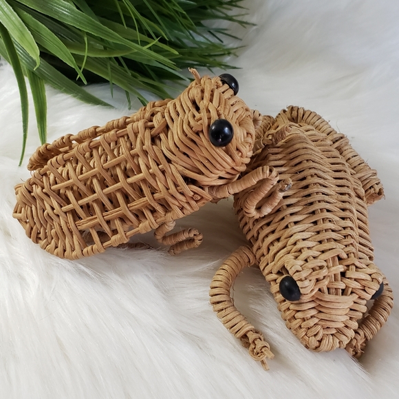 Vintage wicker rattan boho grasshopper frog animal